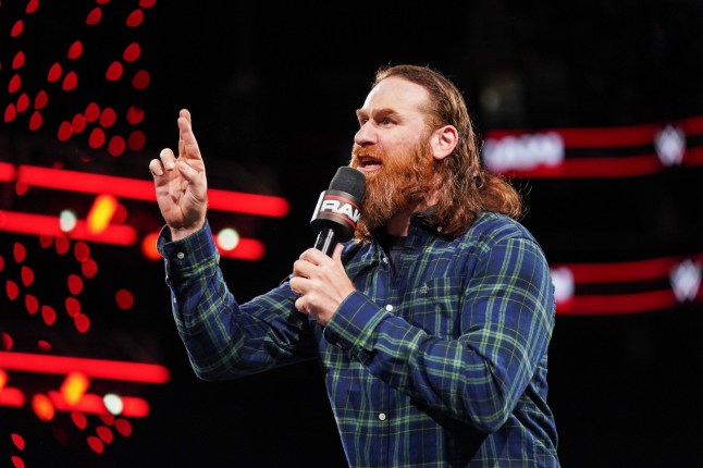 CHARLOTTE, NORTH CAROLINA - FEBRUARY 17: Sami Zayn speaks during Monday Night RAW at Spectrum Center on February 17, 2025 in Charlotte, North Carolina. (Photo by WWE/WWE via Getty Images)