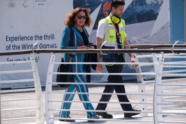 Fashion designer Diane von Furstenberg arrives at the Venice airport ahead of the expected wedding of Amazon founder Jeff Bezos and Lauren Sanchez, in Venice, Italy, June 24, 2025. REUTERS/Manuel Silvestri