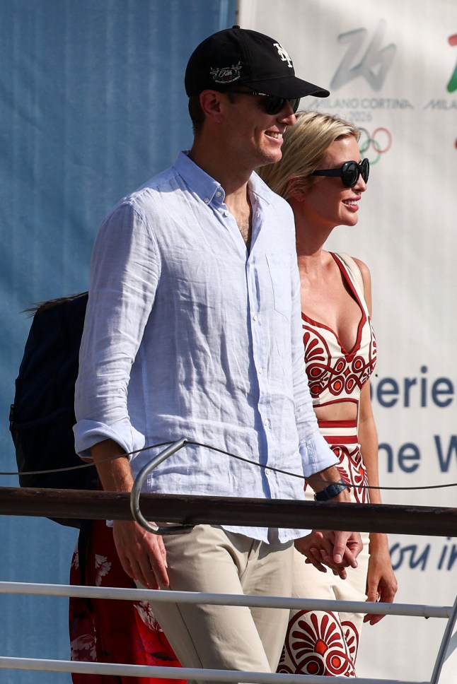 Ivanka Trump, daughter of U.S. President Donald Trump, and her husband Jared Kushner walk at the Venice airport, ahead of the expected wedding of Amazon founder Jeff Bezos and Lauren Sanchez, in Venice, Italy, June 24, 2025. REUTERS/Guglielmo Mangiapane