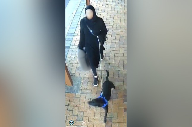 A supplied undated CCTV image obtained Friday, June 27, 2025 shows Tamika Chesser walking dogs after the alleged murder of her partner, Julian Story, in Port Lincoln, SA. (AAP Image/Supplied by SA Police) NO ARCHIVING, EDITORIAL USE ONLY 14852433