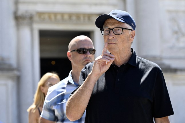 US tech entrepreneur Bill Gates leaves after a visit at the Gallerie dell'Accademia di Venezia, ahead of US Amazon founder Jeff Bezos' wedding with Lauren Sanchez, on June 27, 2025. (Photo by ANDREA PATTARO / AFP) (Photo by ANDREA PATTARO/AFP via Getty Images)