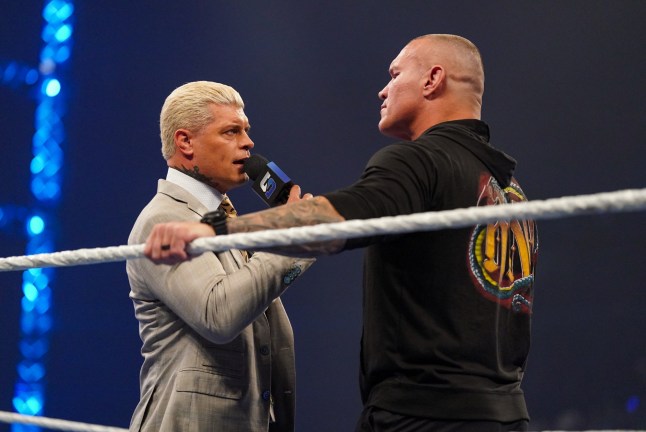 RIYADH, SAUDI ARABIA - JUNE 27: Cody Rhodes responds to Randy Orton during SmackDown at Kingdom Arena on June 27, 2025 in Riyadh, Saudi Arabia. (Photo by Georgiana Dallas/WWE)