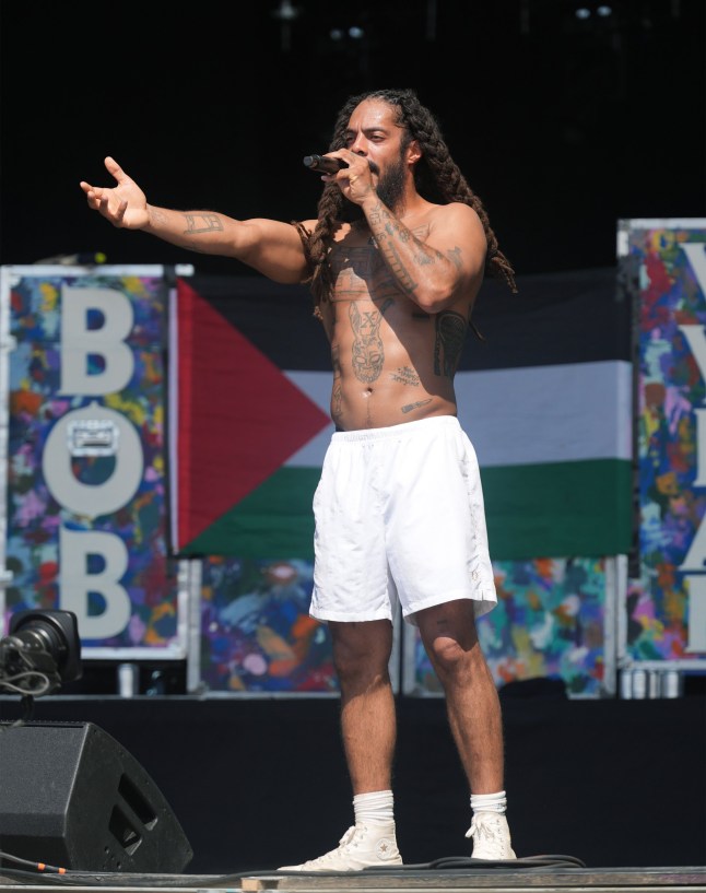 Previously unissued photo dated 28/6/2025 of Bob Vylan performing on the West Holts Stage, during the Glastonbury Festival at Worthy Farm in Somerset. Glastonbury Festival has said it is "appalled" by the statements made by Bobby Vylan, of punk duo Bob Vylan, during their set on Saturday. The performer led crowds on the festival's West Holts Stage in chants of "death, death to the IDF". Issue date: Sunday June 29, 2025. PA Photo. Photo credit should read: Yui Mok/PA Wire
