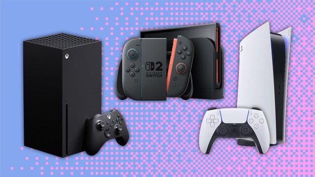 PlayStation 5, Xbox Series X, and Nintendo Switch 2 consoles
