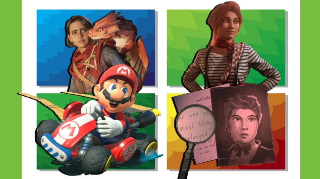 Collage of Mario Kart World, Blue Prince, Clair Obscur: Expedition 33, and Split Fiction