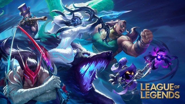 League of Legends key visual featuring multiple characters charging from the side wielding different weapons