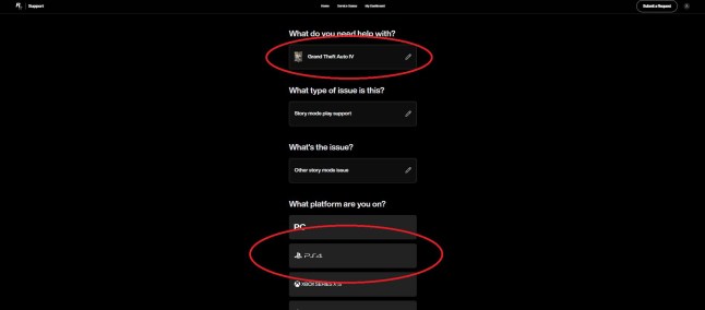GTA 4 support page mentioning PS4 on Rockstar website