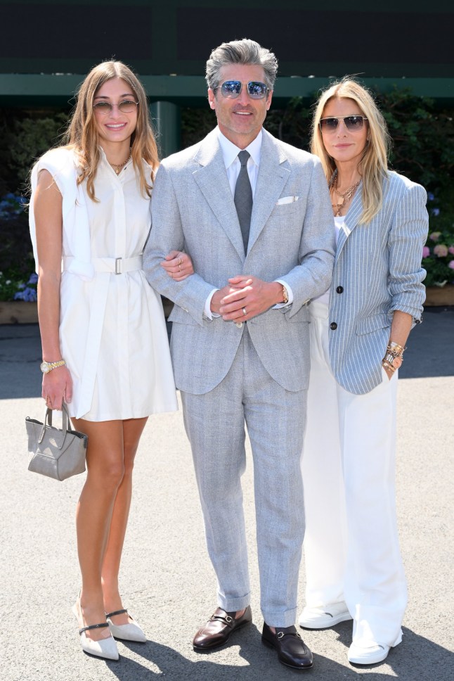 LONDON, ENGLAND - JULY 13: Talula Fyfe Dempsey, Patrick Dempsey and Jillian Fink attend day fourteen of the Wimbledon Tennis Championships at the All England Lawn Tennis and Croquet Club at All England Lawn Tennis and Croquet Club on July 13, 2025 in London, England. (Photo by Karwai Tang/WireImage)
