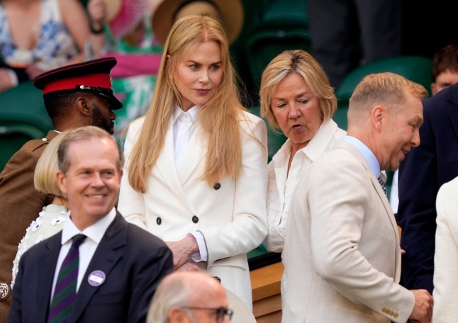 Nicole Kidman in the Royal Box on day fourteen of the 2025 Wimbledon Championships at the All England Lawn Tennis and Croquet Club, London. Picture date: Sunday July 13, 2025. PA Photo. Photo credit should read: Jordan Pettitt/PA Wire. RESTRICTIONS: Editorial use only. No commercial use without prior written consent of the AELTC. Still image use only - no moving images to emulate broadcast. No superimposing or removal of sponsor/ad logos.