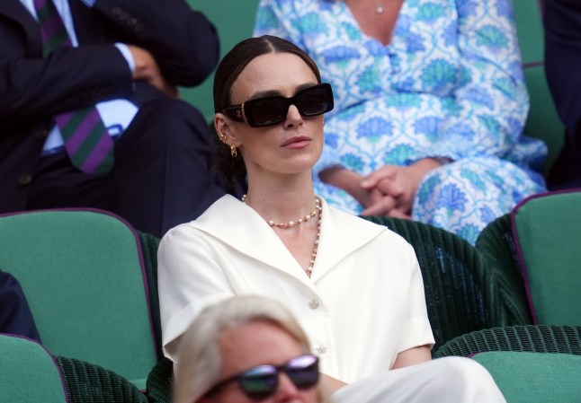 Keira Knightley in the Royal Box on day fourteen of the 2025 Wimbledon Championships at the All England Lawn Tennis and Croquet Club, London. Picture date: Sunday July 13, 2025. PA Photo. Photo credit should read: Adam Davy/PA Wire. RESTRICTIONS: Editorial use only. No commercial use without prior written consent of the AELTC. Still image use only - no moving images to emulate broadcast. No superimposing or removal of sponsor/ad logos.