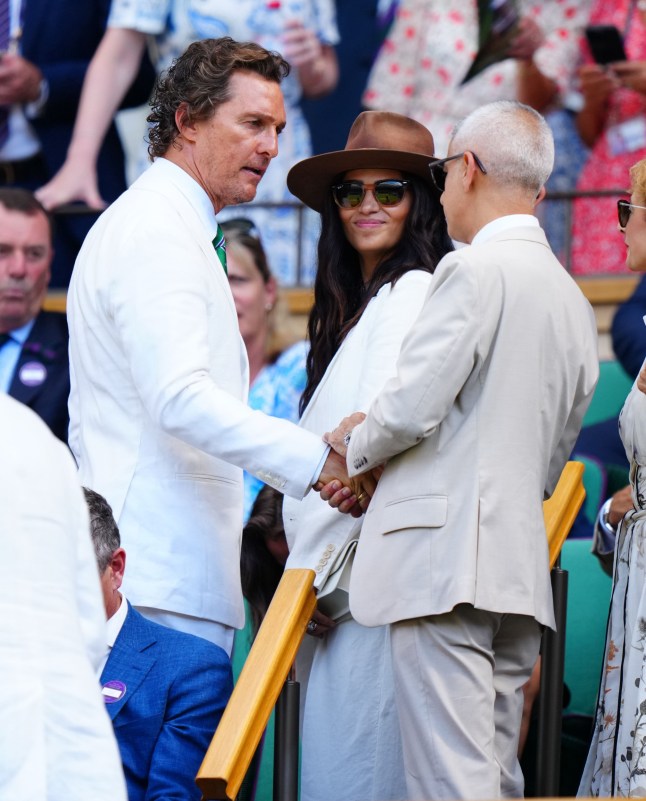 Mandatory Credit: Photo by Javier Garcia/Shutterstock (15392297bs) Matthew McConaughey, Camila Alves and Sadiq Khan in the Royal Box on Centre Court Wimbledon Tennis Championships, Day 14, The All England Lawn Tennis and Croquet Club, London, UK - 13 Jul 2025
