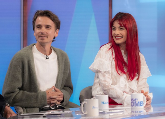 Editorial use only Mandatory Credit: Photo by Ken McKay/ITV/Shutterstock (15320630a) Joe Sugg, Dianne Buswell 'Loose Women & Men' TV show, London, UK - 26 May 2025