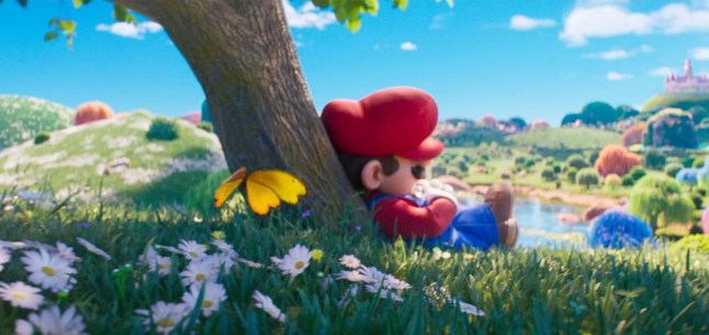 Super Mario Galaxy trailer shot of Mario sleeping against a tree