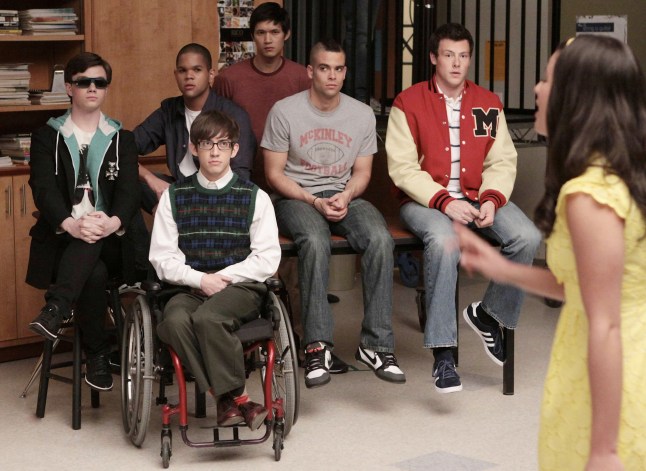 Editorial use only. No book cover usage. Mandatory Credit: Photo by Carin Baer/Fox-Tv/Kobal/Shutterstock (5886216ae) Chris Colfer, Dijon Talton, Kevin McHale, Harry Shum Jr, Mark Salling, Cory Monteith, Lea Michele Glee - 2009 Fox-TV USA Television