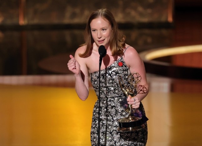 LOS ANGELES, CALIFORNIA - SEPTEMBER 14: Hannah Einbinder accepts the Outstanding Supporting Actress in a Comedy Series award for "Hacks" onstage during the 77th Primetime Emmy Awards at Peacock Theater on September 14, 2025 in Los Angeles, California. (Photo by Kevin Winter/Getty Images)