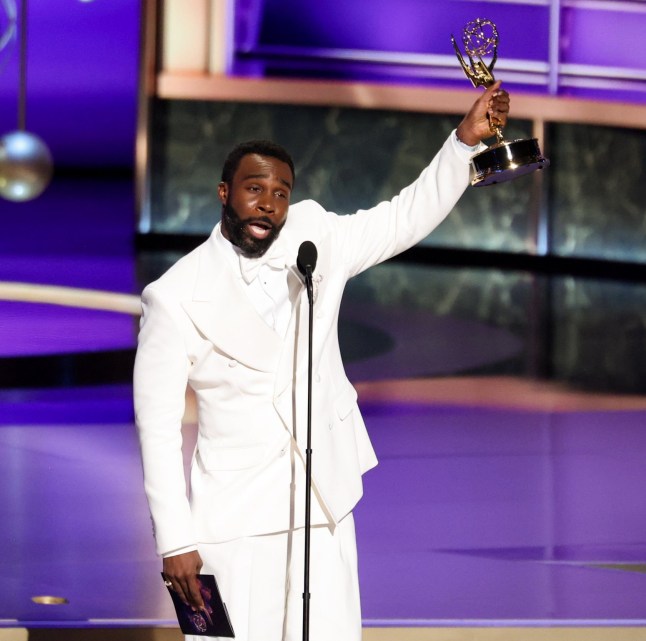 Tramell Tillman accepts the Emmy award for Outstanding Supporting Actor in a Drama Series for "Severance" at the 77th Primetime Emmy Awards held at the Peacock Theater on September 14, 2025 in Los Angeles, California. (Photo by Christopher Polk/Variety via Getty Images)
