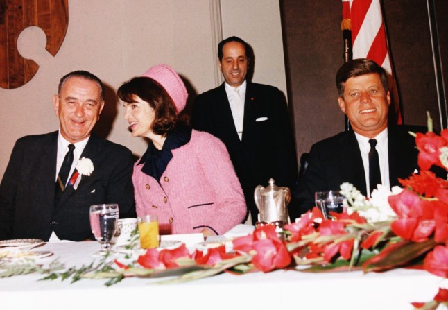Vice President Lyndon B. Johnson, Jacqueline Kennedy, and President John F. Kennedy at a breakfast in Ft. Worth, Texas, on the morning the president was assassinated, November 22, 1963. (Photo by ?? CORBIS/Corbis via Getty Images)