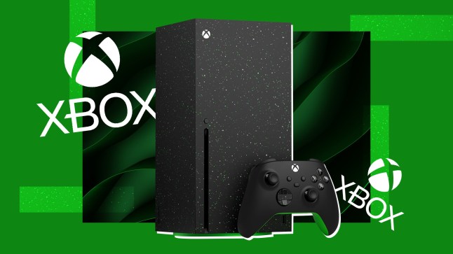 Xbox Series X consoles and logos