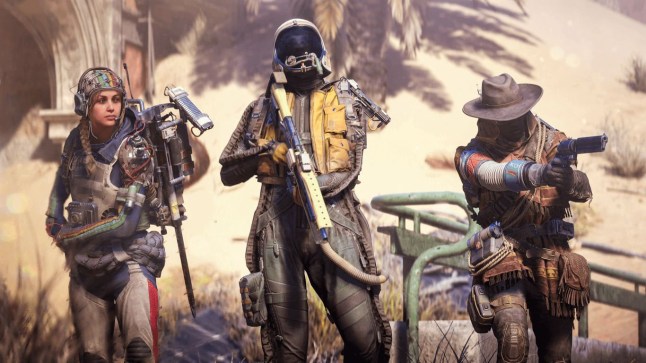 An Arc Raiders screenshot of three characters side by side, holding weapons.