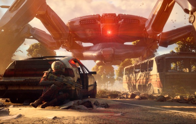 Raiders hiding from a robot in screenshot of Arc Raiders