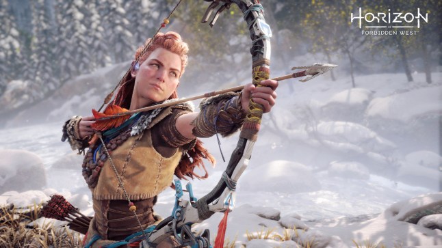 Horizon Forbidden West screenshot of Aloy with a bow and arrow