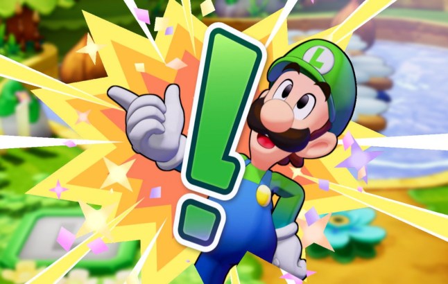 Luigi and an exclamation mark in Mario & Luigi: Brothership