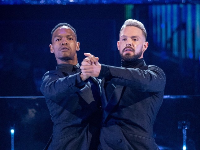 Undated BBC handout photo of John Whaite and Johannes Radebe during the dress run for the first episode of Strictly Come Dancing 2021. PA Photo. Issue date: Saturday September 25, 2021. See PA story Showbiz Strictly. Photo credit should read: Guy Levy/BBC/PA WireFor use in UK, Ireland or Benelux countries only NOTE TO EDITORS: Not for use more than 21 days after issue. You may use this picture without charge only for the purpose of publicising or reporting on current BBC programming, personnel or other BBC output or activity within 21 days of issue. Any use after that time MUST be cleared through BBC Picture Publicity. Please credit the image to the BBC and any named photographer or independent programme maker, as described in the caption.