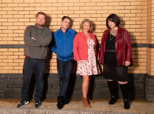 EMBARGOED TO 2000 THURSDAY NOVEMBER 21 For use in UK, Ireland or Benelux countries only Undated BBC handout photo of (left to right) James Corden as Smithy, Mathew Horne as Gavin, Joanna Page as Stacey and Ruth Jones as Nessa, stars of the BBC comedy Gavin & Stacey: The Finale. Issue date: Thursday November 21, 2024. PA Photo. See PA story SHOWBIZ GavinAndStacey. Photo credit should read: BBBC/Fulwell73 & Tidy Productions/Tom Jackson/PA Wire NOTE TO EDITORS: Not for use more than 21 days after issue. You may use this picture without charge only for the purpose of publicising or reporting on current BBC programming, personnel or other BBC output or activity within 21 days of issue. Any use after that time MUST be cleared through BBC Picture Publicity. Please credit the image to the BBC and any named photographer or independent programme maker, as described in the caption.