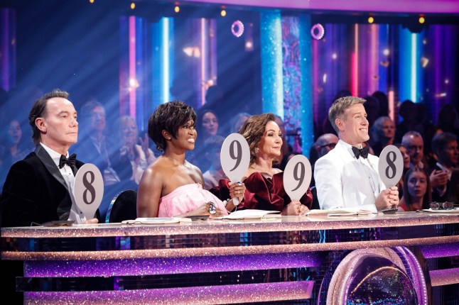 For use in UK, Ireland or Benelux countries only BBC handout photo of judges Craig Revel Horwood, Motsi Mabuse, Shirley Ballas and Anton Du Beke during their appearance on the live show of Saturday's Strictly Come Dancing show on BBC1. Issue date: Saturday October 18, 2025. PA Photo. Photo credit should read: Guy Levy/BBC/PA Wire NOTE TO EDITORS: Not for use more than 21 days after issue. You may use this picture without charge only for the purpose of publicising or reporting on current BBC programming, personnel or other BBC output or activity within 21 days of issue. Any use after that time MUST be cleared through BBC Picture Publicity. Please credit the image to the BBC and any named photographer or independent programme maker, as described in the caption.