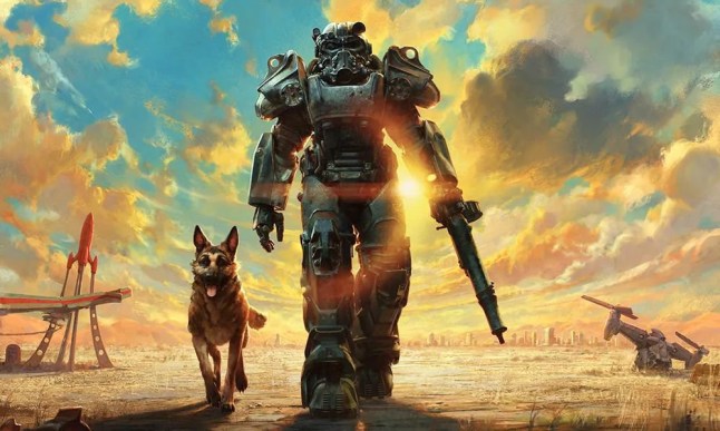 Fallout 4 Anniversary Edition key art of Power Armour and Dogmeat