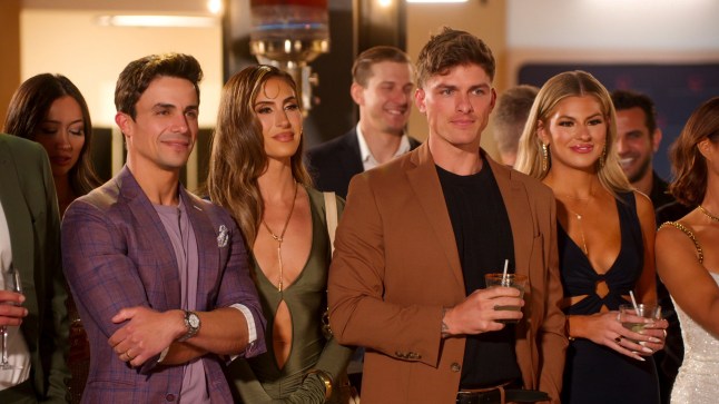 Selling The OC. (L to R) Gio Helou, Alexandra Marikos, Austin Victoria, Fiona Belle in episode 408 of Selling The OC. Cr. Courtesy of Netflix ?? 2025