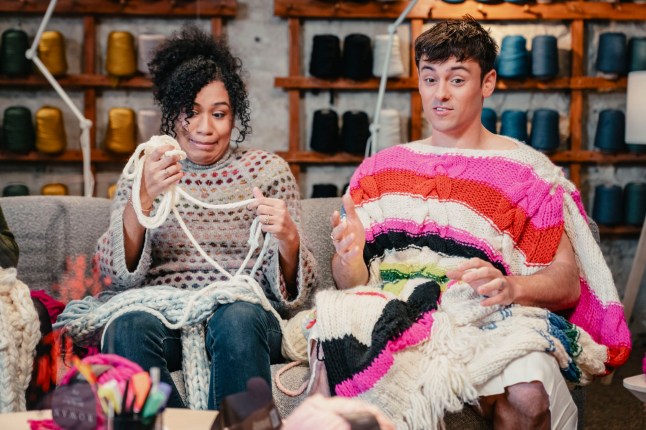 Lydia with Presenter Tom Daley, in The Yarn Barn