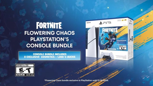 PS5 Fortnite bundle in its box in front of blue background