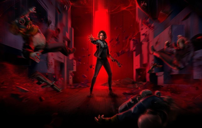 Key art showing protagonist Jesse Faden from Control using her telekinetic powers