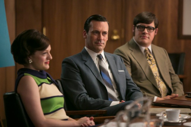 In this image released by AMC, John Hamm / Don Draper in 'Mad Men' series finale JUSTINA MINTZ/AMC 12232147 Jon Hamm and Anna Osceola marry in same location where they filmed 'Mad Men' series finale
