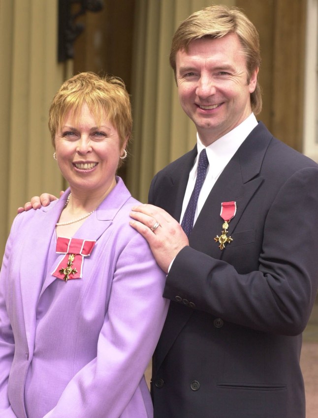ROYAL Investitures/Torvill 2...Olympic ice-skaters Jayne Torvill and Christopher Dean with their OBE's, after the the Prince of Wales presented them with the Honour at the Investitures at Buckingham Palace in London this afternoon Thursday April 27 2000. See PA story ROYAL Investitures. PA Photo: Fiona Hanson...A