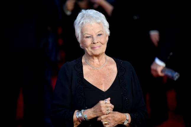 FILE PHOTO: Actor Judi Dench poses during the world premiere of the new James Bond film "No Time To Die" at the Royal Albert Hall in London, Britain, September 28, 2021. REUTERS/Toby Melville/File Photo