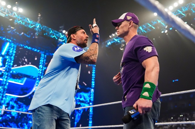 RIYADH, SAUDI ARABIA - JUNE 27: CM Punk confronts John Cena during SmackDown at Kingdom Arena on June 27, 2025 in Riyadh, Saudi Arabia. (Photo by Georgiana Dallas/WWE)