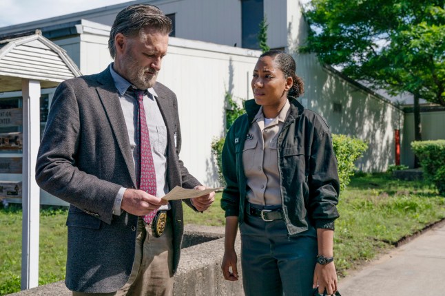 THE SINNER -- "Part III" Episode 203 -- Pictured: (l-r) Bill Pullman as Detective Lt. Harry Ambrose, Natalie Paul as Heather Novack -- (Photo by: Peter Kramer/USA Network)