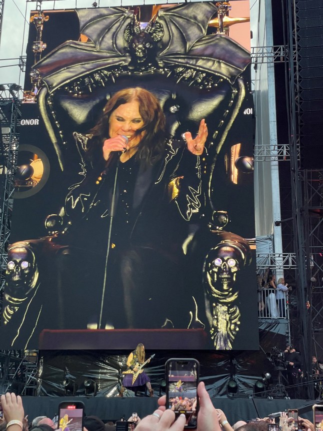 Ozzy Osbourne is seen on a screen as he performs at the Black Sabbath's farewell show titled "Back to the Beginning", at Villa Park in Birmingham, Britain, July 5, 2025. REUTERS/Sachin Ravikumar