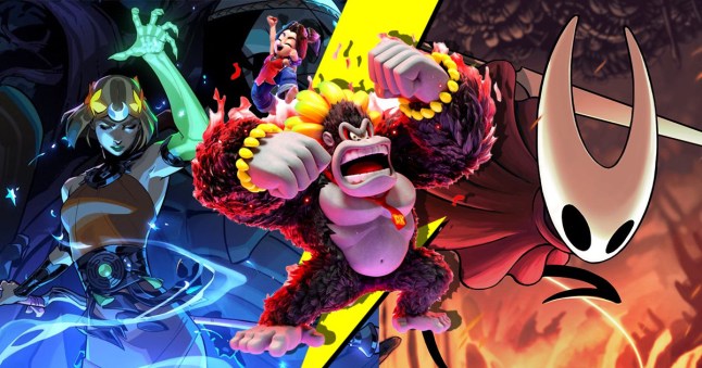 Silksong, Hades 2, and Donkey Kong Bananza key art showing the lead characters.