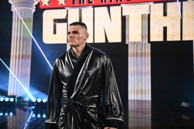 OKLAHOMA CITY, OKLAHOMA - NOVEMBER 24: Gunther make's his entrance during Monday Night RAW at Paycom Center on November 24, 2025 in Oklahoma City, Oklahoma. (Photo by Michael Marques/WWE via Getty Images)