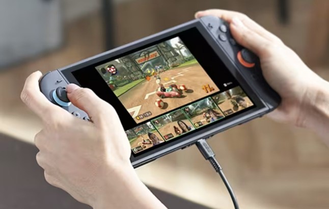 Nintendo Switch 2 in handheld mode playing Mario Kart World