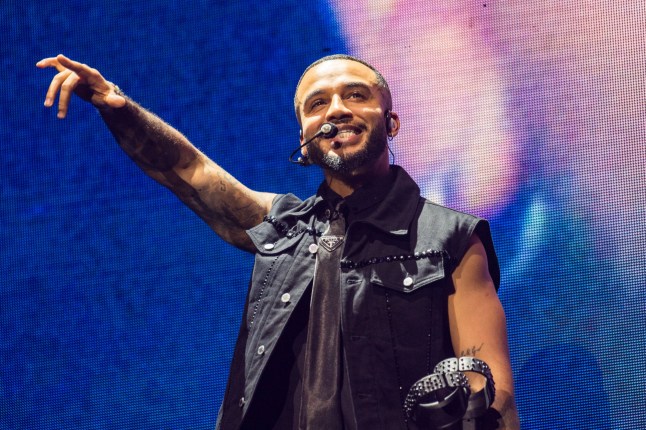 LONDON, ENGLAND - NOVEMBER 28: Aston Merrygold of JLS performs at The O2 Arena on November 28, 2025 in London, England. (Photo by Joseph Okpako/WireImage)
