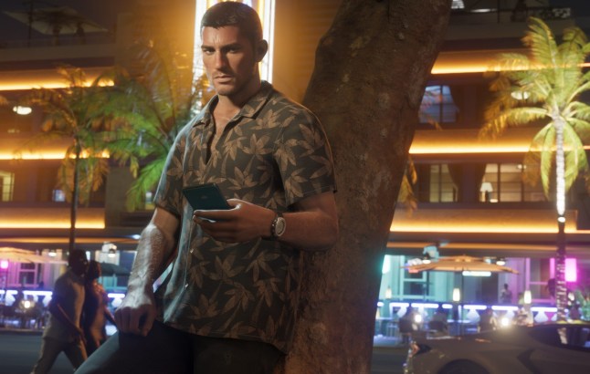 Jason Duval against a tree in Rockstar's GTA 6