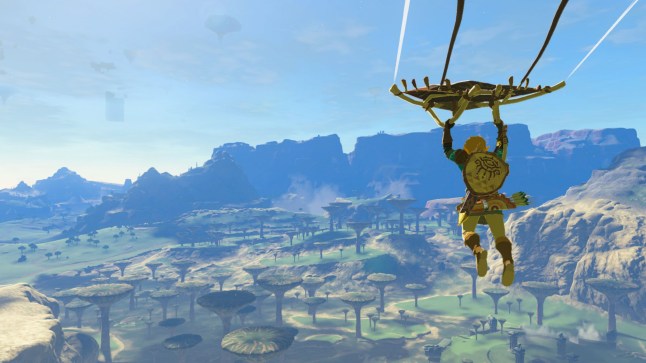 Zelda: Tears Of The Kingdom landscape with Link on a glider