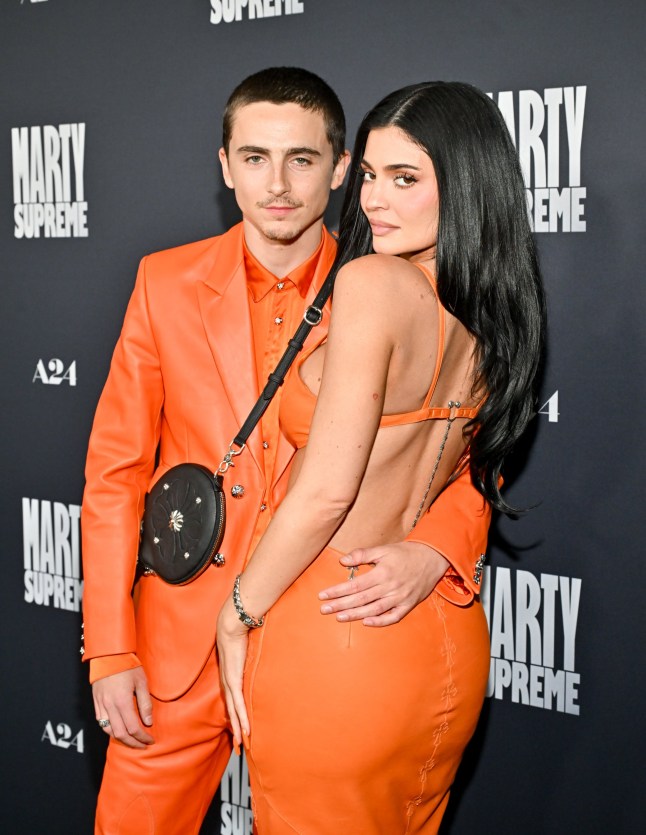 Timoth??e Chalamet and Kylie Jenner at the "Marty Supreme" Los Angeles Premiere held at the Samuel Goldwyn Theatre on December 08, 2025 in Los Angeles, California. (Photo by Michael Buckner/Variety via Getty Images)
