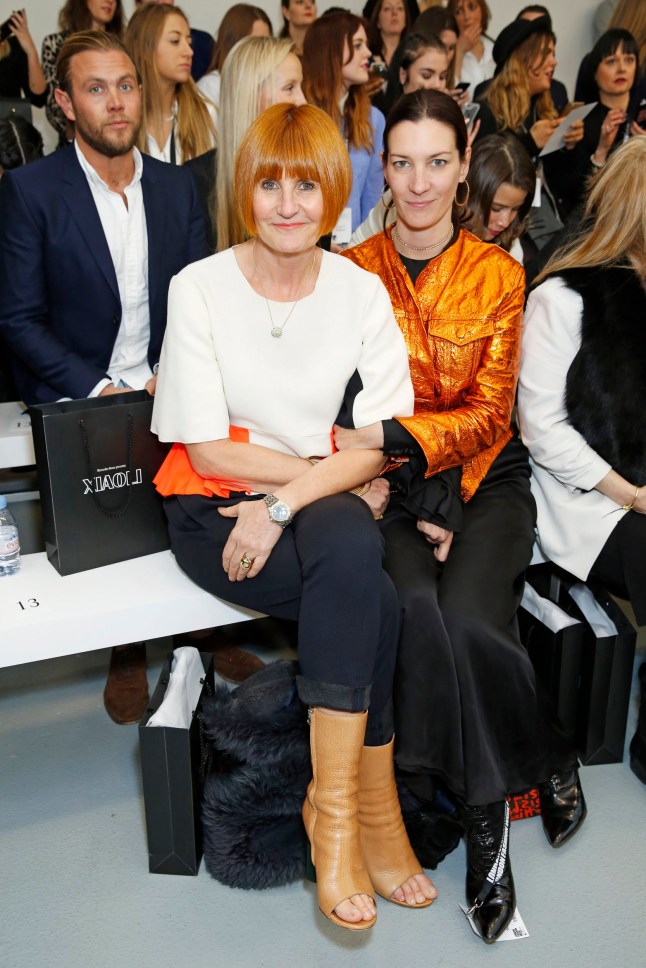LONDON, ENGLAND - FEBRUARY 23: Mary Portas and Melanie Rickey attend the Xiao Li AW 2016 Collections show presented by Mercedes-Benz at Brewer Street Car Park on February 23, 2016 in London, England. (Photo by Darren Gerrish/Getty Images)