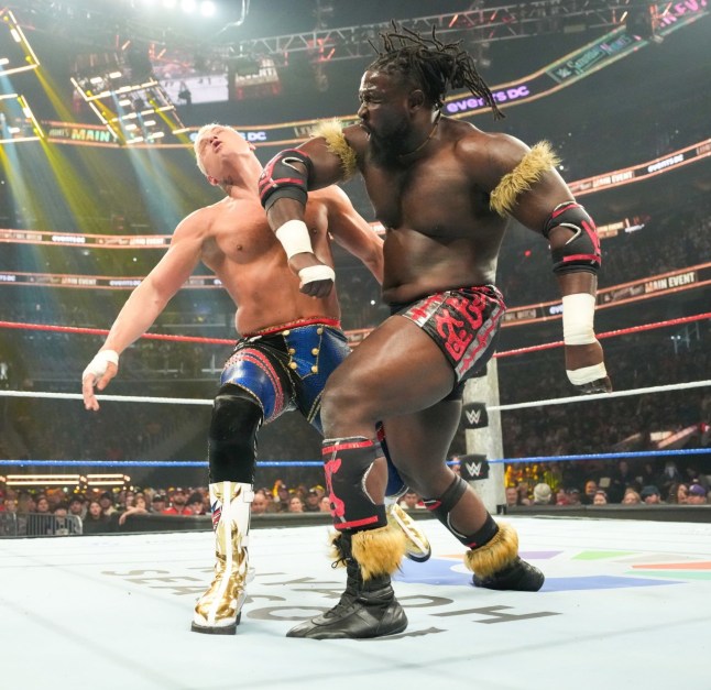 WASHINGTON, DC - DECEMBER 13: Oba Femi in action against Cody Rhodes during Saturday Night's Main Event at Capital One Arena on December 13, 2025 in Washington DC. (Photo by Rich Freeda/WWE via Getty Images)