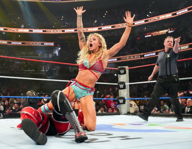 WASHINGTON, DC - DECEMBER 13: Sol Ruca celebrates during Saturday Night's Main Event at Capital One Arena on December 13, 2025 in Washington DC. (Photo by Rich Freeda/WWE via Getty Images)